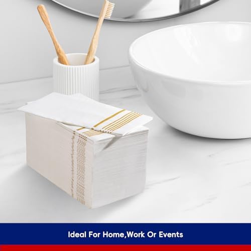 200 Paper Napkins Disposable Guest Towels, 3-ply Gold Dinner Napkins - Image 4