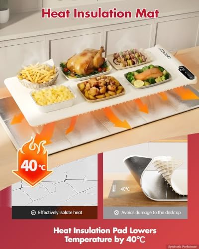 Warming Mat For Food Extra Large 36"x16" 580W Food Warming Mat With Heat Resistant Pad,Chafing Dishes for Buffet 6 Temp 6 Hours,Roll Up Food Warmers for Parties Buffet for Catering Gatherings - Image 3