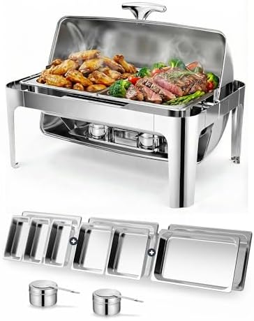 13QT Roll Top Chafing Dishes for Buffet: Stainless steel Chafing Dish Set by GRANVELL