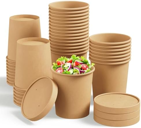 JOLLY CHEF 50 Pack Disposable Soup Bowls with Lids 16 oz by JOLLYCHEF