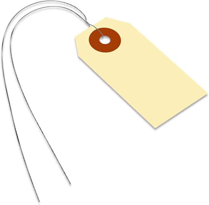 SmartSign Blank Manila Shipping Tags with Wire, Size-1, Pack of 100, 13pt Thick Prewired Cardstock Tag, 2.75 x 1.375 inch Paper Hang Tags with Reinforced Fiber Patch