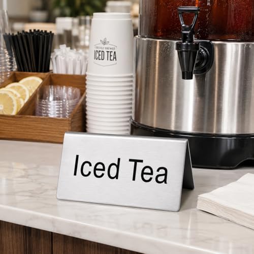 New Star Foodservice Stainless Steel Table Tent Sign, Iced Tea, Silver, 3 x 1.5-Inch, Set of 6 - Image 2