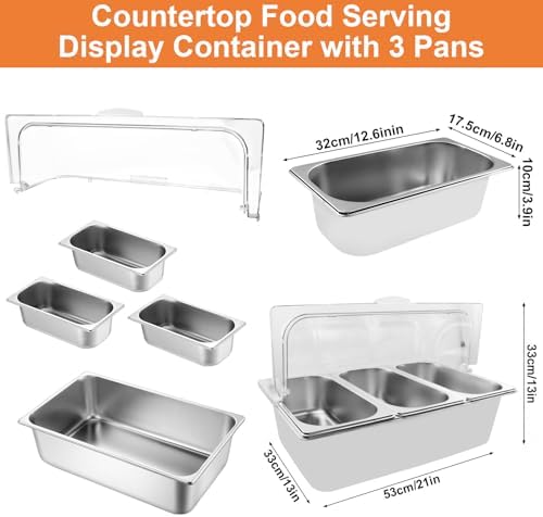 Countertop Food Serving Display Container with Clear Roll Top Cover, Catering Supplies Buffet Display, Perfect Salad Bar Buffet Station for Home and Catering Supplies, Cold Food Buffet Server(3 Pan) - Image 3