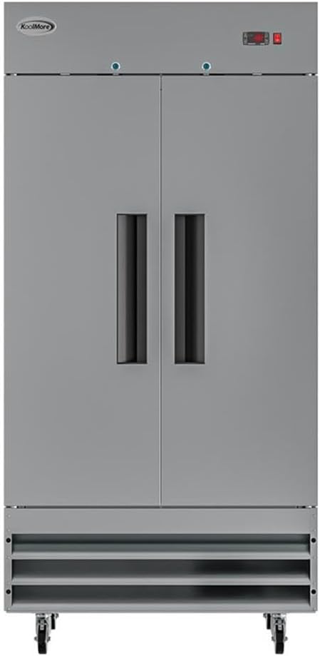 Pemberly Row 39 in. Commercial Stainless Steel 2-Door Reach-in Freezer in Silver