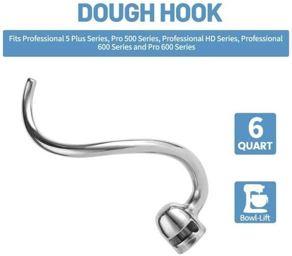 Stainless Steel Spiral Dough Hook Compatible with KitchenAid 5Plus-6QT Mixer,Bowl Lift Stand Mixer Accessory, Rust Resistant, Effectively Kneads Bread,Pizza,Pasta and Biscuits,Dishwasher Safe