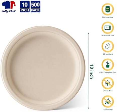 Compostable Heavy Duty 10 Inch 500 Pack Disposable Eco-Friendly Paper Plate - Image 2