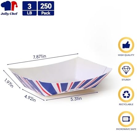 JOLLY CHEF Disposable Paper Food Trays, 250 Count 3 Lb Serving Boats - Image 2