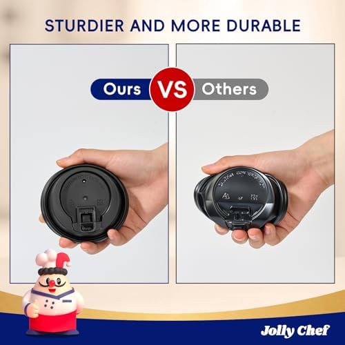 JOLLY CHEF 300 Pack Disposable Plastic Black Lids 3.6'' for 10, 12, 16, 20 oz Paper Coffee Cups, 100 Pack Paper Coffee Cups 12 oz - Image 4