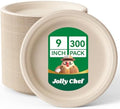 Compostable Heavy Duty 9 Inch 300 Pack Disposable Eco-Friendly Paper Plates by JOLLYCHEF