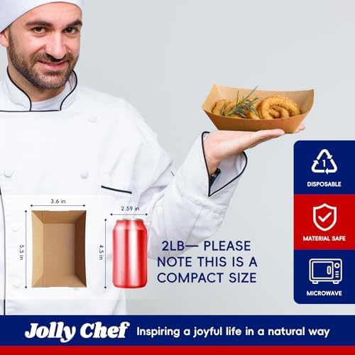 JOLLY CHEF 2lb Paper Food Trays 100 Pack Disposable Paper Boat Serving Boat - Image 3