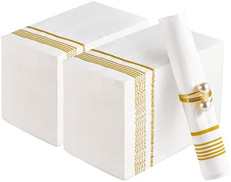 200 Paper Napkins Disposable Guest Towels, 3-ply Gold Dinner Napkins by JOLLYCHEF