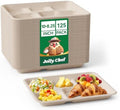 Compostable 5 Compartment 10*8.25*1 Inch 125 Pack Heavy Duty Paper Plates by JOLLYCHEF