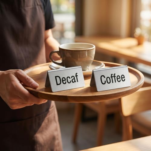 7Pcs Stainless Steel Coffee Table Tent Signs, 3.9 x 2.4 Inch Double Sided Beverage Display Stand for Cafe Buffet Restaurant Party (Coffee, Decaf, Hot Tea, Iced Tea, Hot Water, Cream, Milk) - Image 7