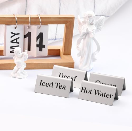 7 Pcs Stainless steel coffee beverage table tent signs Double sided metal tea sign for Cafe Coffee bar Party Buffet Restaurant Indoor Outdoor Table Display Signs 2.95 x 1.57Inch - Image 6