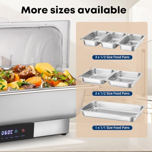 Electric Chafing Dish Buffet Server Set, Stainless Steel Full Size & Half-Size &Three-Section Food Pan with Temp Control, Roll Top Stainless Steel Food Warmers for Catering Buffet - Image 6