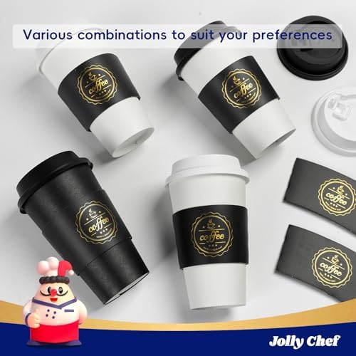 JOLLY CHEF 100 Pack 16 oz Disposable Coffee Cups with Lids Sleeves Stirrers - Image 5