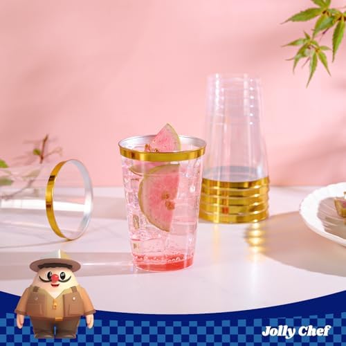JOLLY CHEF Gold Rimmed Plastic Cups 12 oz 100 Pack Disposable Cups - Image 5