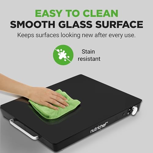 NutriChef Electric Warming Tray | Glass Surface Hot Serving Tray | Adjustable Temperature 140°F to 230°F | Energy Efficient & Space Saving | Perfect for Buffets,Parties & More | 21.2 x 16.5 IN | Black - Image 7