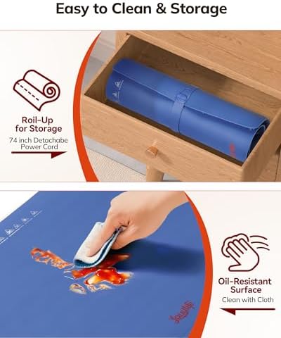 Laudlife Electric Warming Mat for Food, Roll-Up Silicone Heating Pad with 7 Adjustable Tempmaster Levels, Foldable Warming Tray for Countertop,Buffet Party, Kitchen & Home, Child Lock, Dark Bule - Image 6