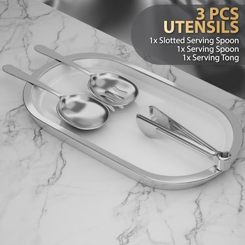 Chafing Dishes for Buffet 2 Pack (2 Pans + 3 Utensils) - 9QT Stainless Steel Chafing Dish Buffet Set - Food Warmers for Parties Buffet - Buffet Servers and Warmers (2 Pack + 2 Pans + 3 Utensils) - Image 3