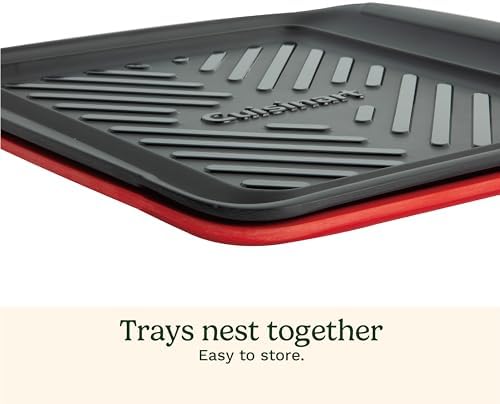 Cuisinart Grilling Prep & Serve Trays, 10.5x10.5 inch Small BBQ Tray Safe for Food Handling, 2 Dishwasher Safe Nesting Trays Black & Red, Perfect Grill Accessories for Cooked & Raw Meat, Fits 4 Burger - Image 4