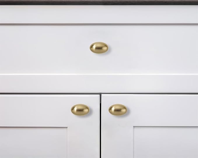 khtumeware 10 Pack 1-3/8 inch(35mm) Brushed Brass Cabinet Knobs Satin Brass Oval Drawer Knobs Kitchen Egg Knobs Cabinet Hardware for Dresser Drawers