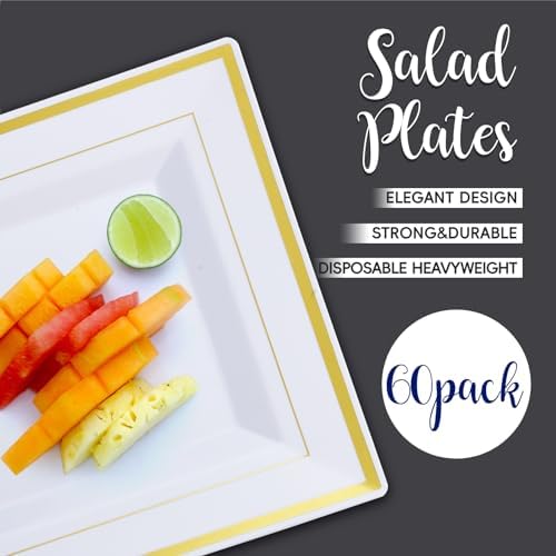 JOLLY CHEF 60 Pack Plastic Plates With Gold Rim 9.5 Inch Disposable Plates - Image 6