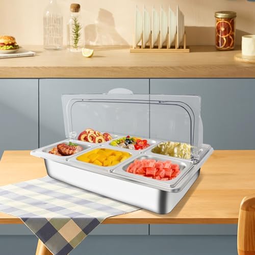 Countertop Ice Food Serving Display Tray with 6 Pan, Portable Salad Bar Buffet Station for Home, Cold Food Buffet Server, Ice Serving Trays for Parties, Pizza Topping Station Cooling Trays for Food - Image 2