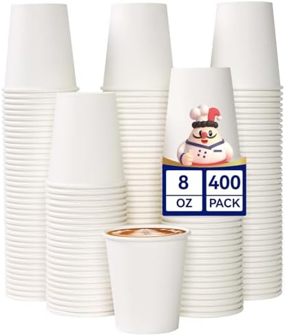 JOLLY CHEF 8 oz Paper Coffee Cups, White Beverages 400 Pack Drinking Cups by JOLLYCHEF