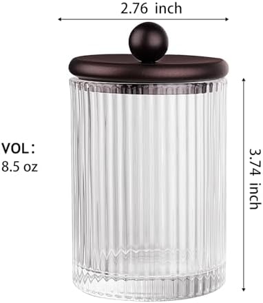 SheeChung 1 Pack Bronze Ribbe Glass Qtip Holder with Metal Lids - Image 4