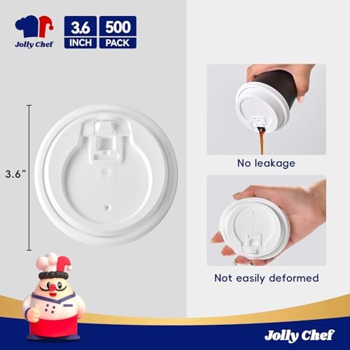 JOLLY CHEF 500 Pack Disposable Plastic White Lids 3.6'' for 10, 12, 16, 20 oz Paper Coffee Cups, 300 Pack Paper Coffee Cups 12 oz - Image 2