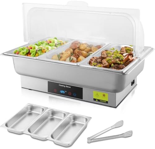 Electric Buffet Server Set with Touch Control, 9QT Three-Section Food Pan (3 × 3QT), Stainless Steel Roll Top Chafing Dish for Catering Buffet by THXSUN