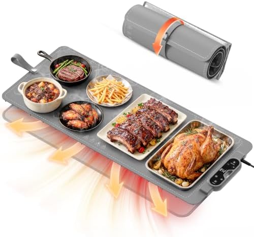 Warming Mat for Food， Extra Large 37"x15", 7 Heat Levels, 8 Hour Timer by FJAU