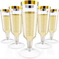 JOLLY CHEF Champagne Flutes Plastic, Disposable Gold Rim 5 oz 50 Pack by JOLLYCHEF