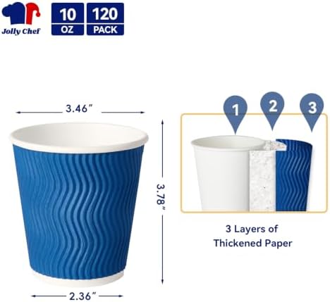 JOLLY CHEF Paper Coffee Cups 10 oz 120 Pack Insulated Paper Cups Blue - Image 2