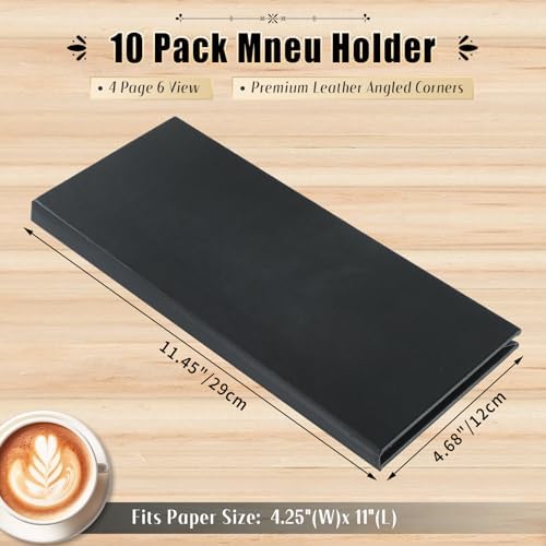 Restaurant Menu Covers Holders 4.25" x 11" | Pack of 10 Synthetic Leather Quad Fold Panels 6 View Angled Corners Black for Wine List, Drinks (10, Quad Fold Panels 6 View (4.25 x 11 inch)) - Image 2