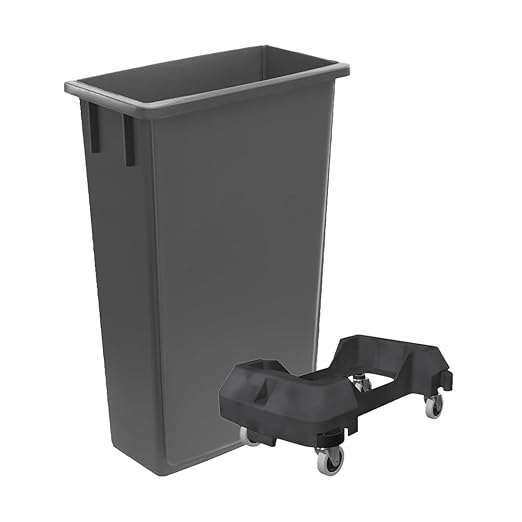 3 Pack 23 Gallon Waste Bin with Dolly, Heavy-Duty Trash Can, Slim Rectangular Garbage Bin, Durable Waste Container, Recycling Bin, Plastic Wastebasket for Kitchen, Garage, Restaurants, Office