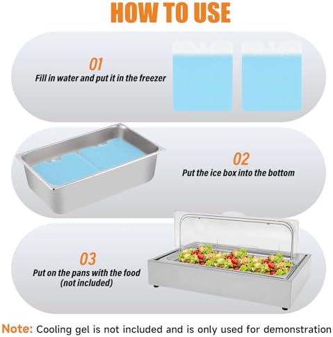 Ice Tray Chafing Dishes for Buffet Stainless Steel Ice Food Serving Display Clear Cold Food Server with Roll Lid Cooling Plate for Dishes Fruit Party - Image 3