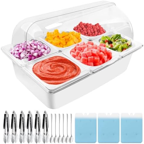 Countertop Food Serving Display Container with Clear Roll Top Cover, Catering Supplies Buffet Display, Perfect Salad Bar Buffet Station for Home and Catering Supplies, Cold Food Buffet Server(6 Pan) by LOVE%C2%B7FEEL