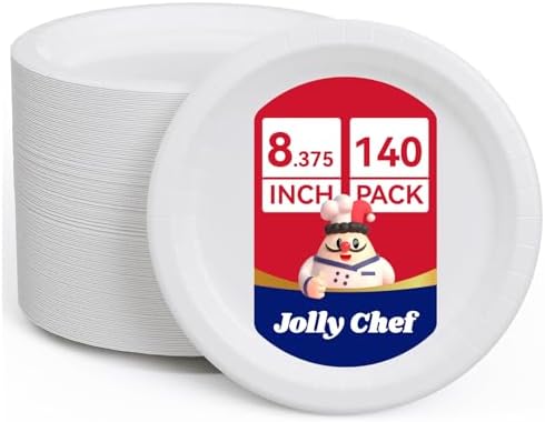 JOLLY CHEF 8.37 inch Disposable Paper Plates 140 Count by JOLLYCHEF