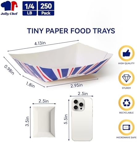 JOLLY CHEF 250 Pack 1/4 Lb Paper Food Trays, Mini Disposable Food Boat - Image 2