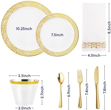 210 PCS Plastic Plates Set With Gold Rim Dinnerware Set for 30 Guests - Image 2