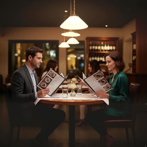 2Pack Menu Covers 8.5x11 inch - 16 View Clear PVC Menu Covers Waterproof, Stain Resistant & Reusable Restaurant Menu Holders for Restaurants, Cafes, Hotels, Home Kitchens (8 Page Black) - Image 2