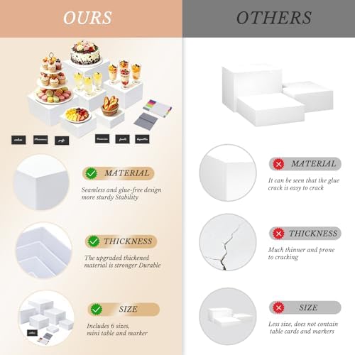 White Acrylic Buffet Risers Dessert Table Display Stand with Signs & Marker - Image 4