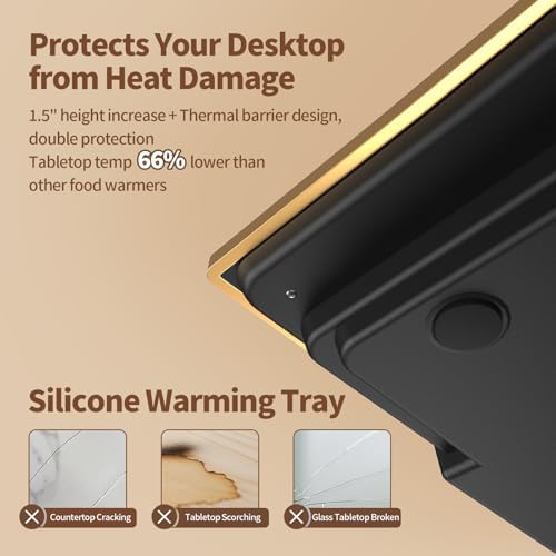 Food Warmers for Parties Buffet, （31.5"x12"） Assemblable Stackable Electric Warming Tray with 8-Level Temperature Adjustment and 8-Hour Timer, Upgraded Desktop-Protecting Food Warming Mat - Image 4