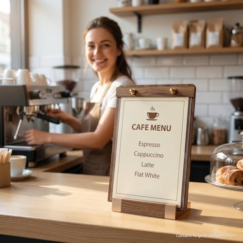 3 Pack 6 x 8 Wood Sign Holders with Slanted Base, Table top Display - Image 2