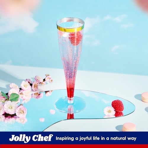 JOLLY CHEF 36 Count Plastic Champagne Flutes 4.5 oz Gold Rim Clear Disposable Toasting Glasses - Image 6