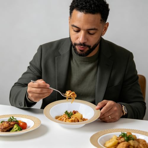 JOLLY CHEF Plastic Bowls with Gold Grid Rim Disposable 12oz Bolws 100Pack - Image 6