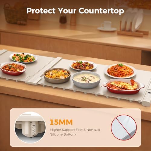 3-in-1 Expandable Warming Mat for Food, 54" x 16", Beige - Image 6