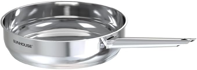 Sunhouse 10 Inch Tri-Ply Stainless Steel Frying Pan, Whole-Clad No Coatings Skillet with Stay-cool Handle for Cooking, Durable & Oven Safe to 500°F, Dishwasher Safe, Compatible with All Cooktops